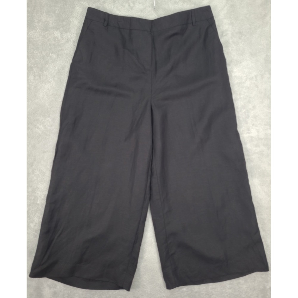 Worthington Womens Linen Black Wide Leg‎ Crop Pants High Rise XL NWT